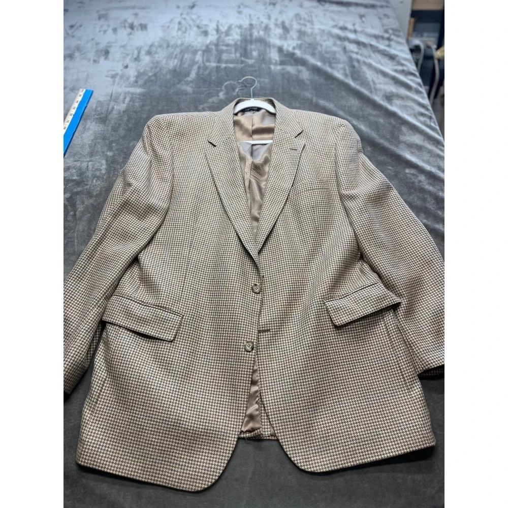 Jos A Bank Men's Houndstooth Blazer 46L Wool Silk Linen Blend Sport Coat